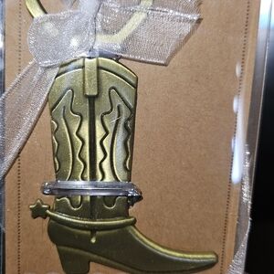 Western Cowboy Boot Ornament in Metallic Gold